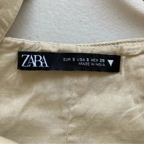 Zara Women’s Khaki Dress Cargo Style Adjustable Straps Front‎ Pocket Casual S - Picture 9 of 11